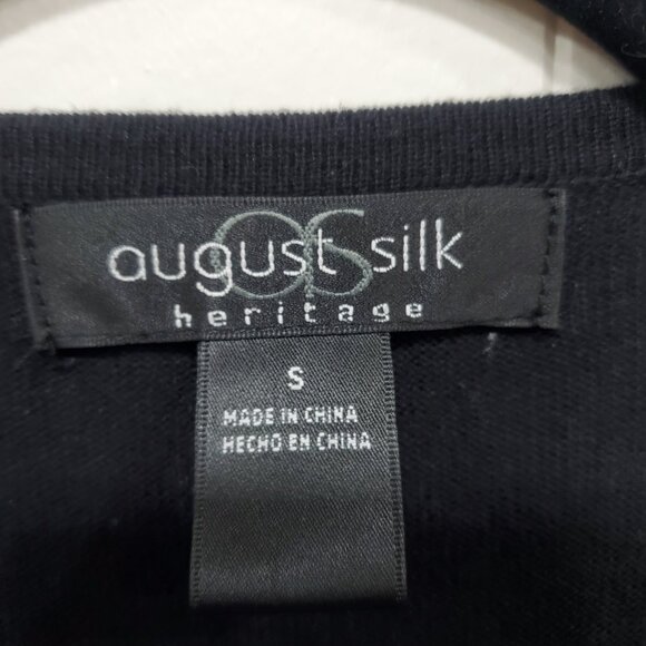 August Silk Black Sweater w/  sheer dotted sleeves and upper bodice. Size S A104 - Picture 3 of 5